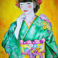 Girl in kimono 13x20 Ecoline and Micron Marker